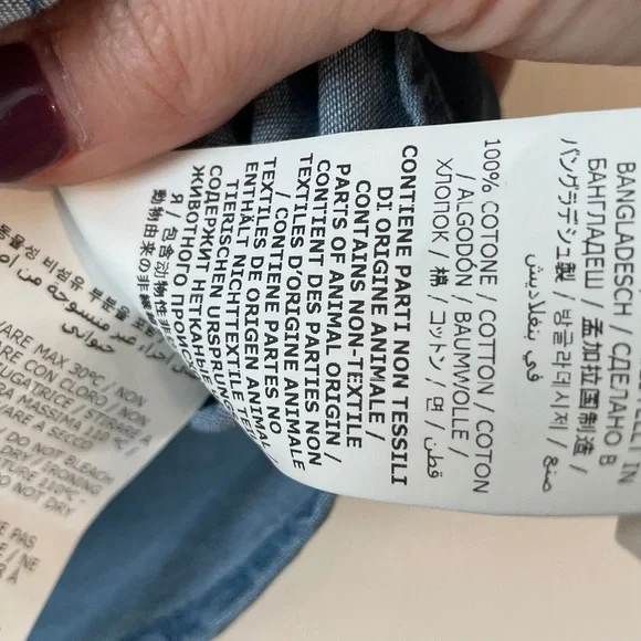 Aspesi Blue Denim Ruffle-Front Short Sleeve button front Shirt size Small - Picture 5 of 8